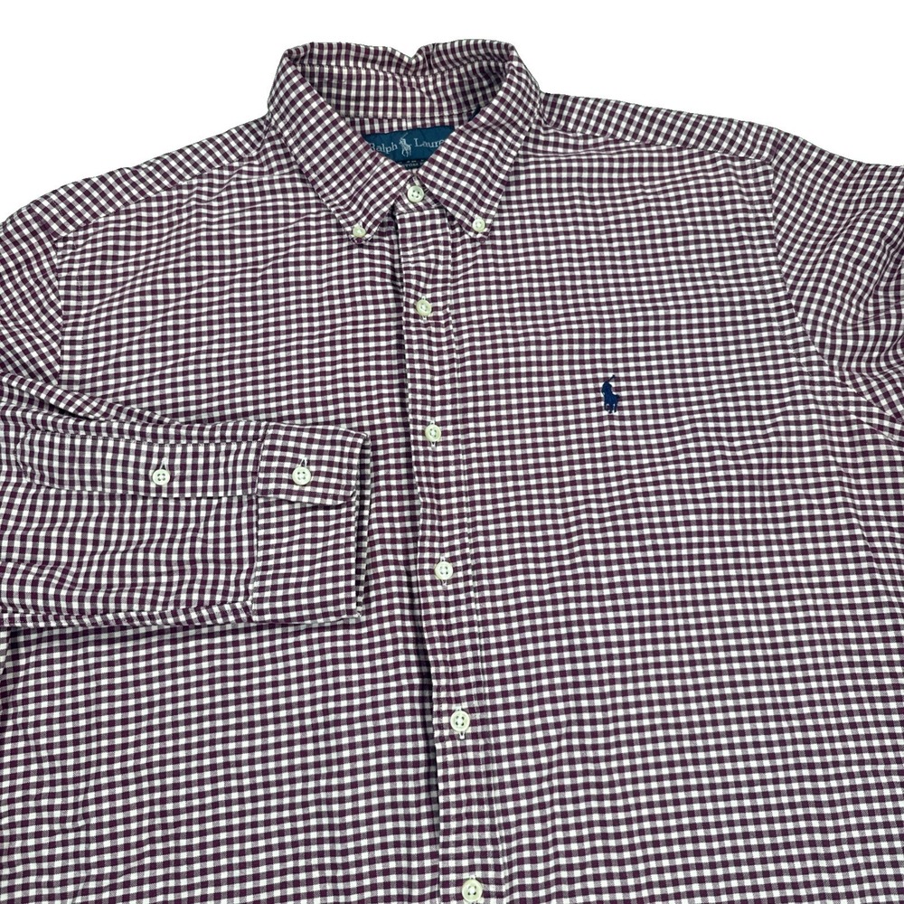 Ralph Lauren Shirt Men's XL Burgundy Wine Long Sleeve Cotton Custom Fit